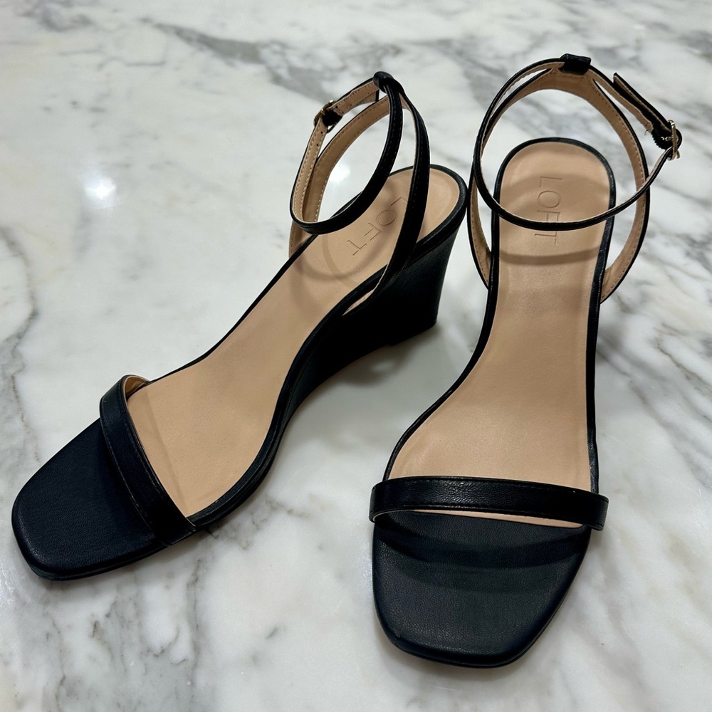 LOFT Elegant Black Wedge Sandals Size 9